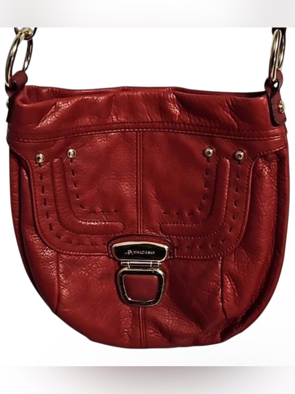 b. makowsky Red Leather Shoulder Bag with Gold Hardware